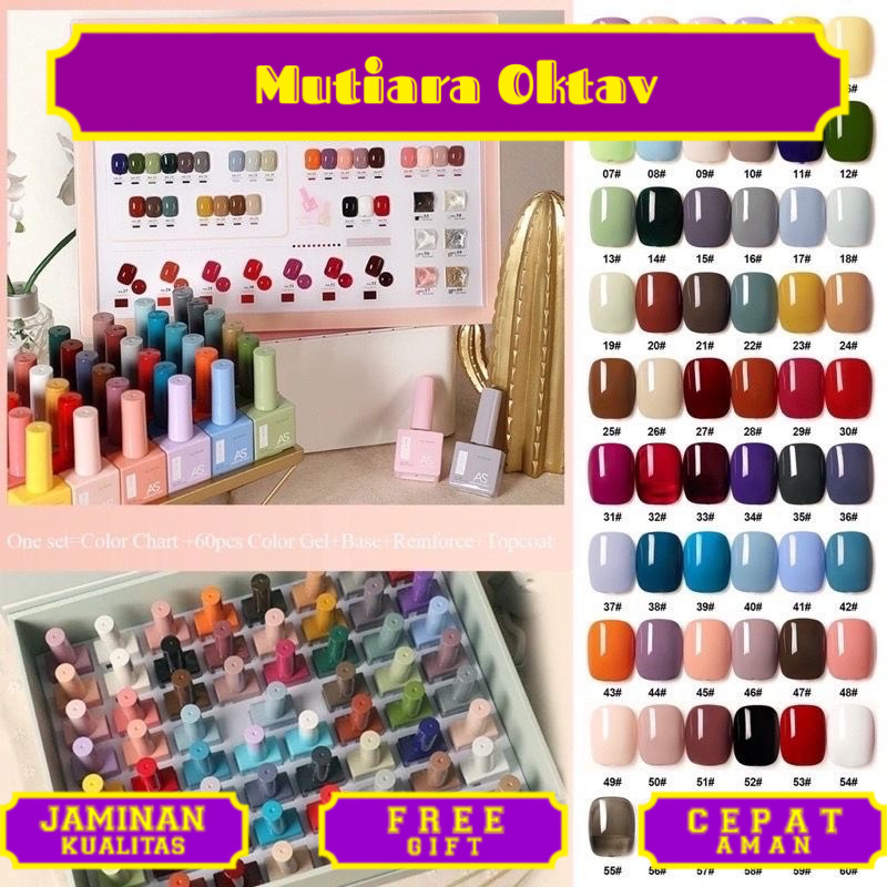(BPOM) 1 Set AS Nail Gel Polish 60 Warna 15ml / Kutek UV Gel Set AS / AS Nail Gel Polish 1 Set / KUT