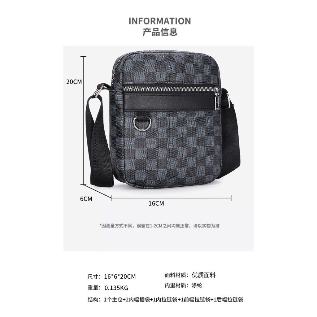 Tas Selempang Pria dengan Motif Kotak Kecil yang Elegan ZB-045 dan Simpel tas pria minimalis premium