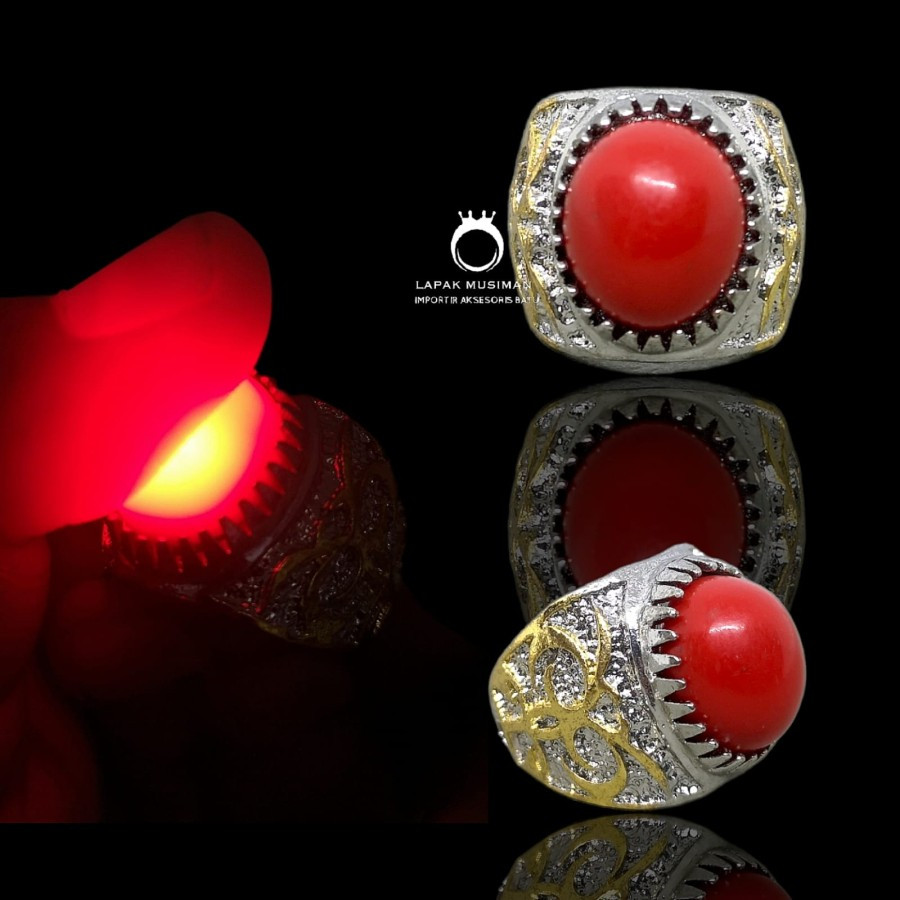 Cincin Batu Merah Delima Nyala Sulap Gimmick Merah Dalima Cincin Pria