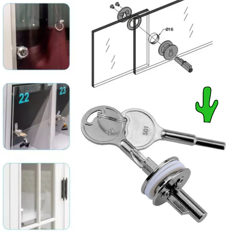 1SET Kunci Lemari Etalase Kaca Single Kunci Pintu Lemari Kaca Glass Cabinet Showcase Lock Konci Lema