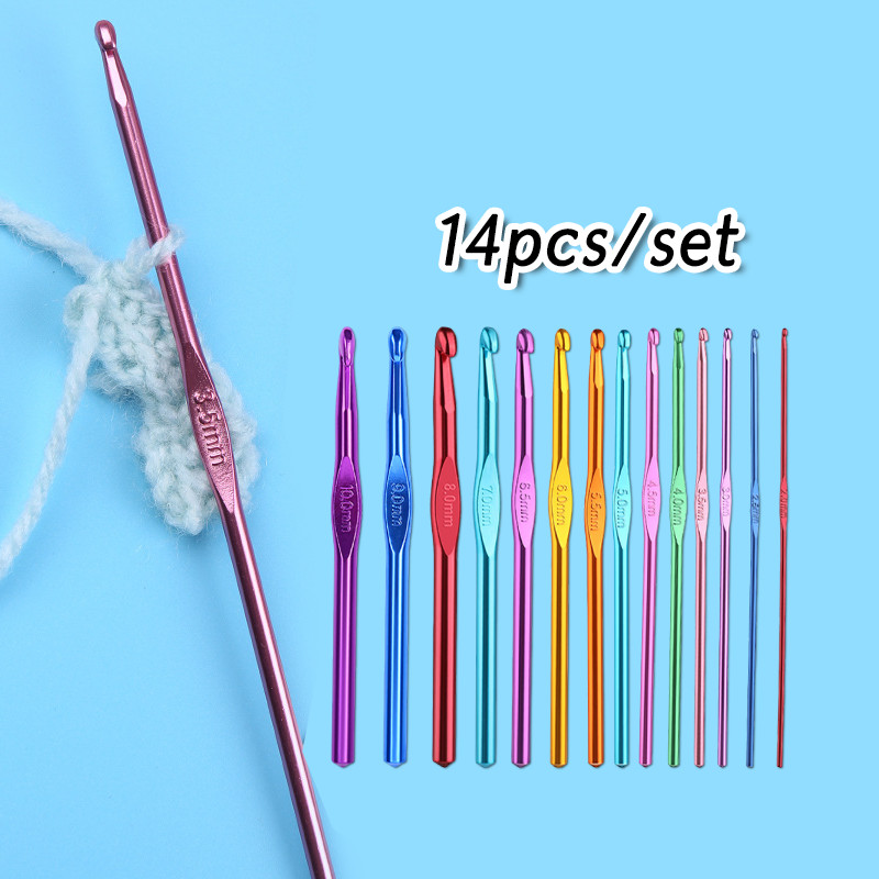 Set Jarum Rajut Aluminium 14 Pcs Ukuran 2.0-10.0mm - Crochet Hook untuk Benang Jahit dan Rajut