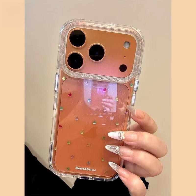 case iphone 17 16 15 14 13 promax pro clear glitter heart love aesthetic soft full cover