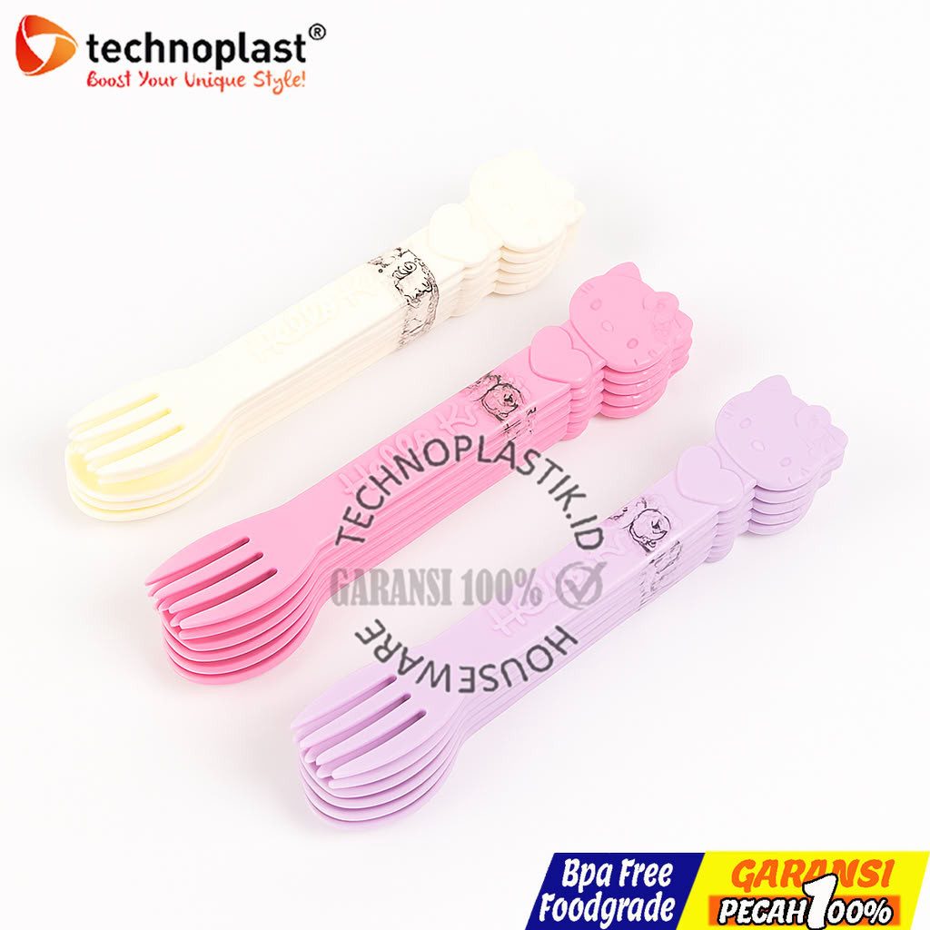 TECHNOPLAST Hello Kitty Sendok & Garpu 6 + Centong Nasi 2 – Gift Set Alat Makan Anak
