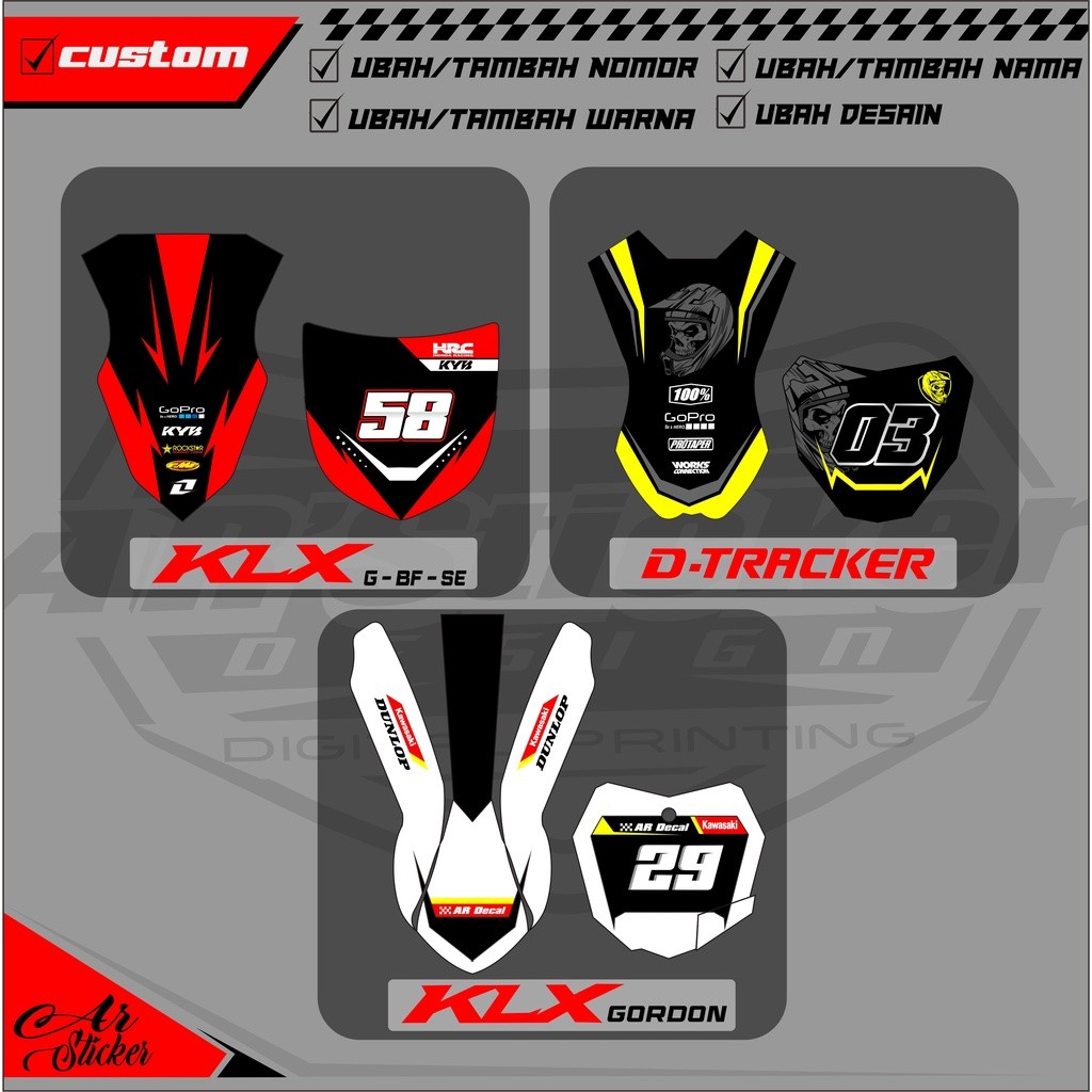 Stikcker Decal Papan & Spakbor Depan KLX BF , KLX GORDON, D-TRACKER - Stiker Dekal PAPAN START + SPA