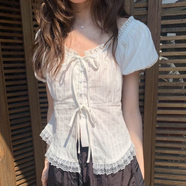 LAPAKSHOP Milana Lace Puff Top / Atasan Wanita / Blouse / atasan cantik / Atasan putih
