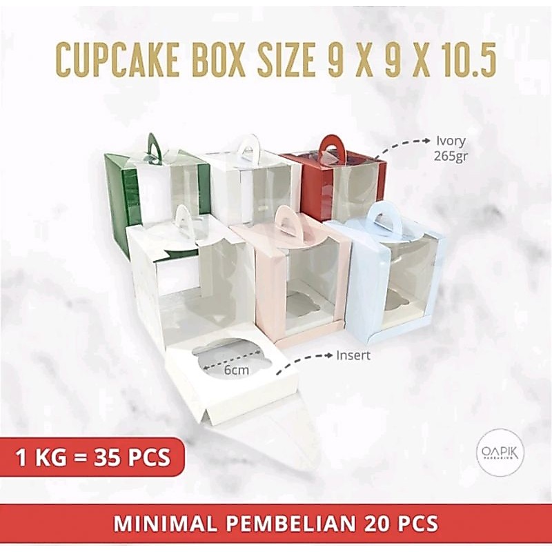 Cupcake Box Mika 9x9x10.5, kemasan makanan, Packaging Makanan,  Dus Cupcake