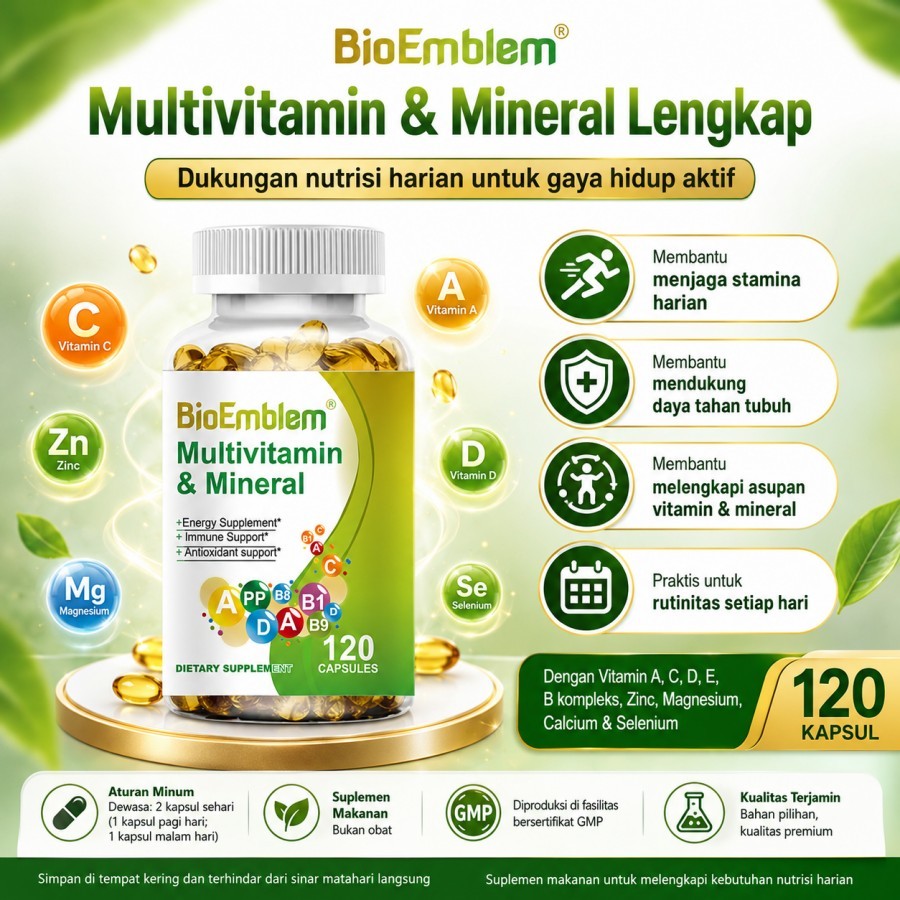 BioEmblem Multivitamin & Mineral 120 Capsules Suplemen Vitamin Lengkap Dewasa Bantu Daya Tahan Tubuh