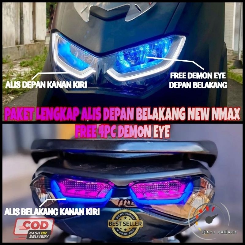 Paket lengkap alis new nmax depan belakang free 4pc demon eye devil eye super terang no bintik by ra
