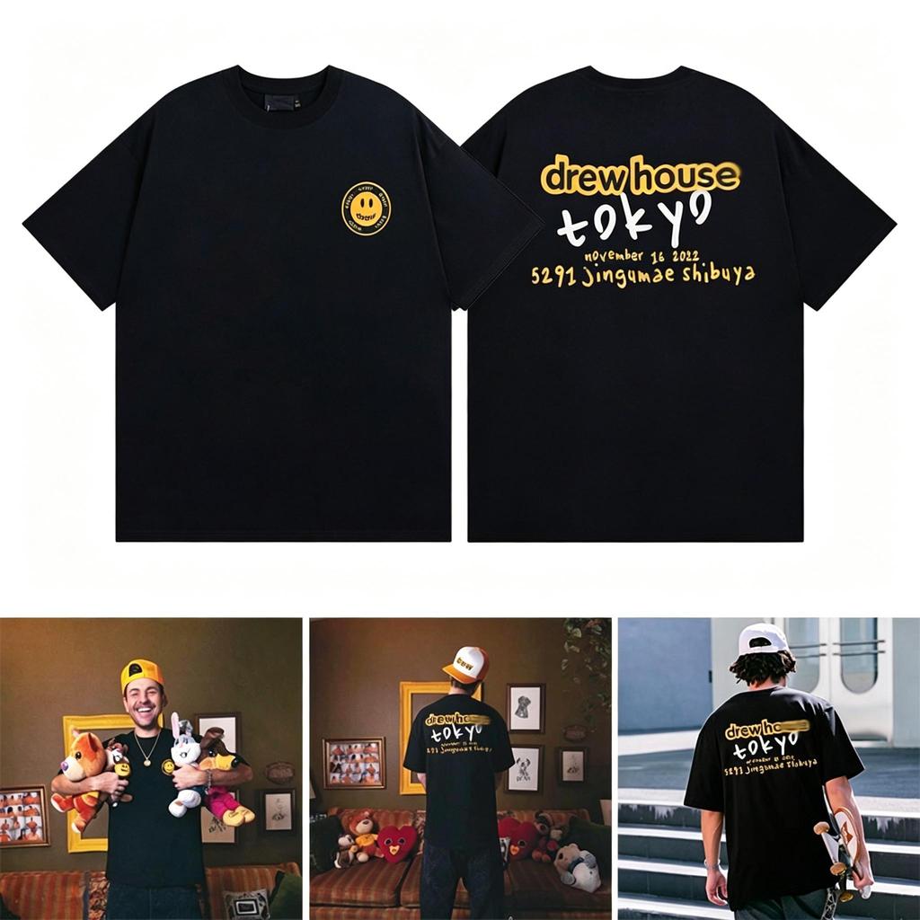 T-shirt Hitam Motif Drew House / Kaos Pria Wanita Kekinian / Baju Distro Import / Fashion Atasan Ove