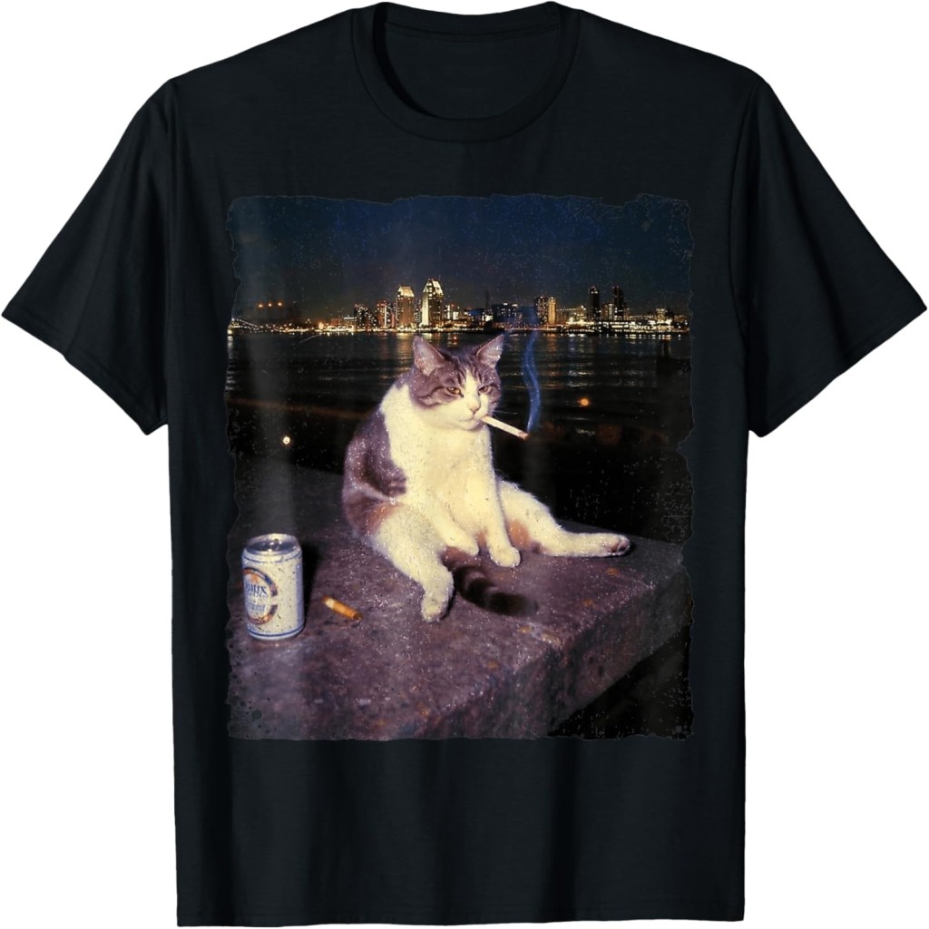 Kaos Meme Kucing Lucu Merokok Rokok Bodoh Brainrot