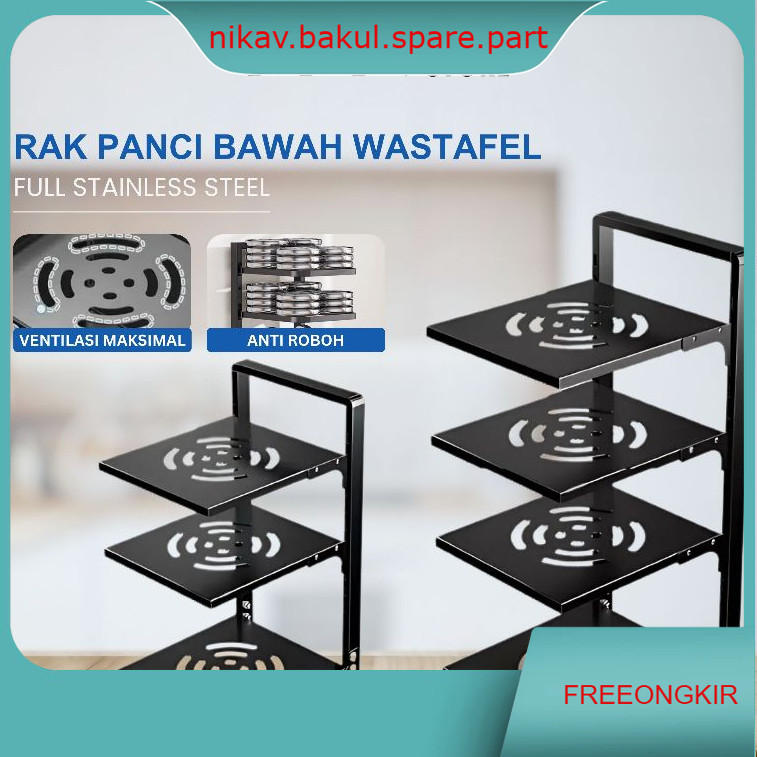 Rak Susun Bawah Wastafel Stainless Rak Peralatan Rumah Dapur Rak Serbaguna Rak Beroda