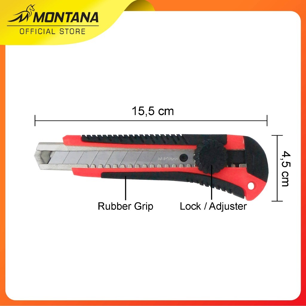 

MONTANA Cutter Pisau Pemotong 15.5 x 4.5 cm Blade Knife Rubber Grip Serbaguna CTL-500 Orange