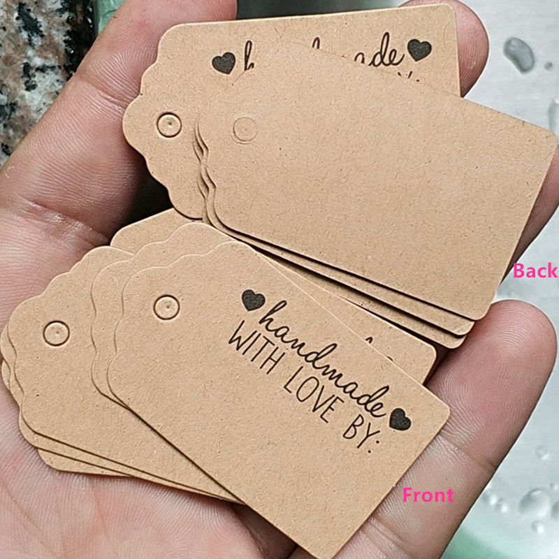 

500pcs Custom 350GSM kraft paper Tags 3 * 5 cm scallop top handmade with love craft swing tag
