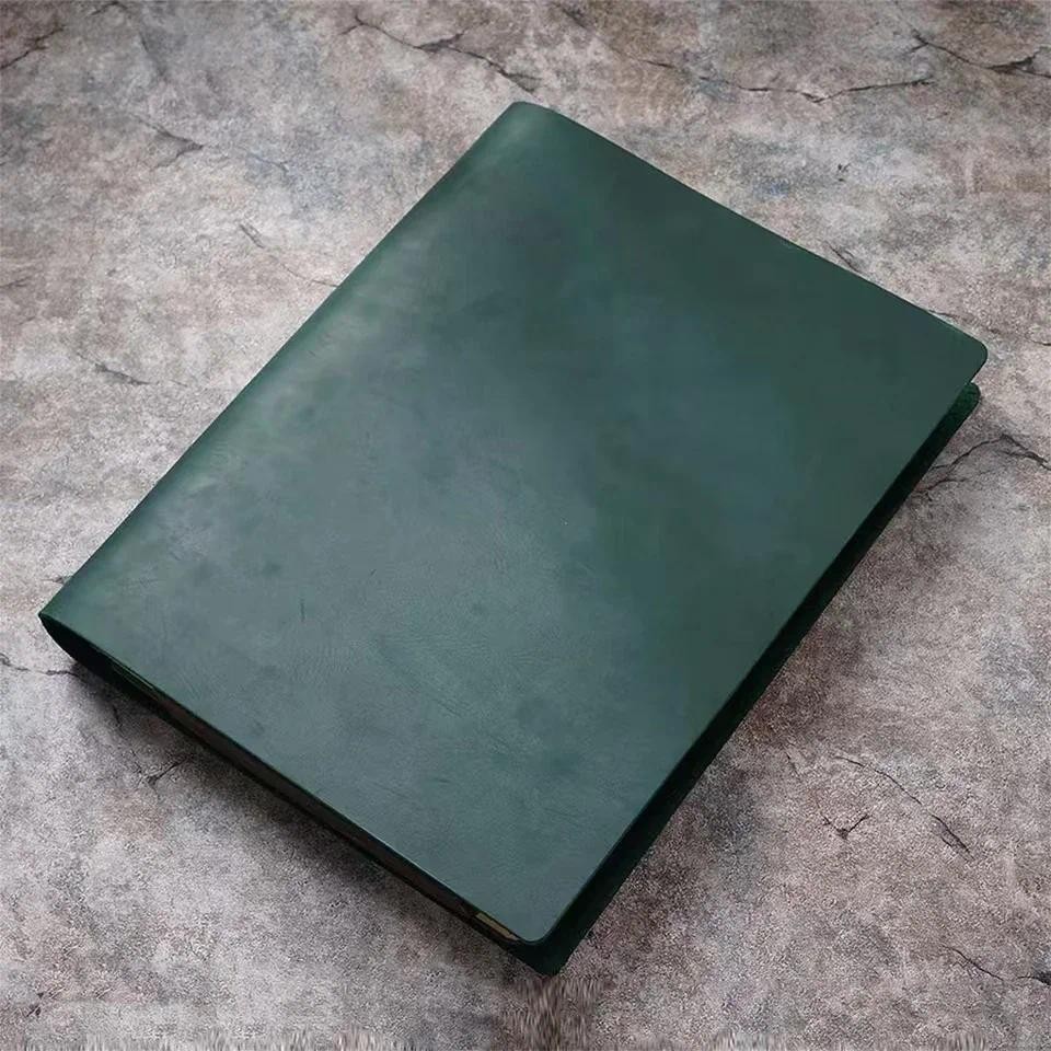 

AIGUONIU 100%Genuine Leather A4 Size Ring Planner with 4 Holes Binder Retro Notebook Vertical Version Neutral Notepad Sketchbook