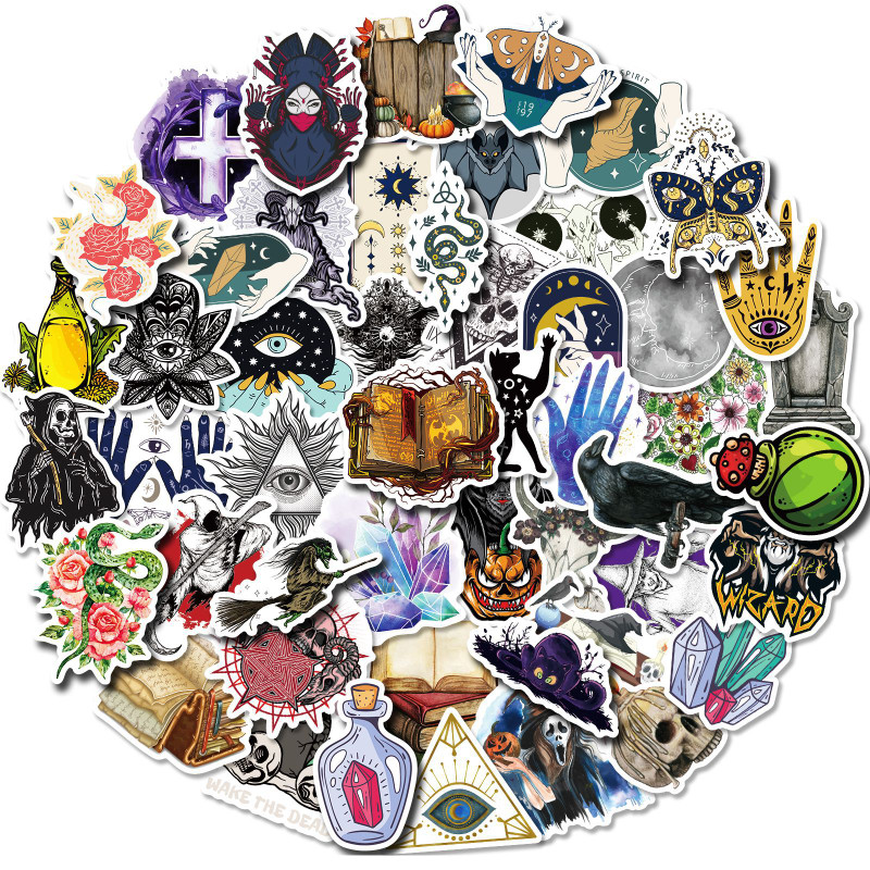 

10/25/50pcs Witch Magic Book Stickers Graffiti Flower Black Horror for Scrapbook Notebook Guitar Laptop Pad Phone