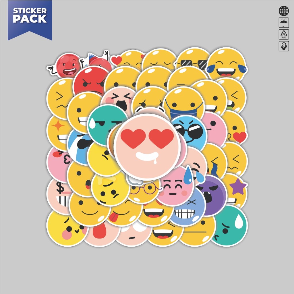 

[100PCS]Stiker Pack Stiker Mixed Mood Emoji [Emoji Suasana Hati Campur] Aesthetic Vinyl Anti Air Dekorasi Sticker Laptop Buku Journal Koper Helm Casing HP Gitar Helm Skateboard