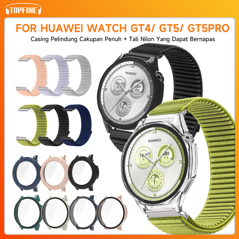 2 ini 1 Set Tali +Case for Huawei Watch GT4/ GT5 / Nylon Loop Strap for Huawei Watch GT5Pro Sport We