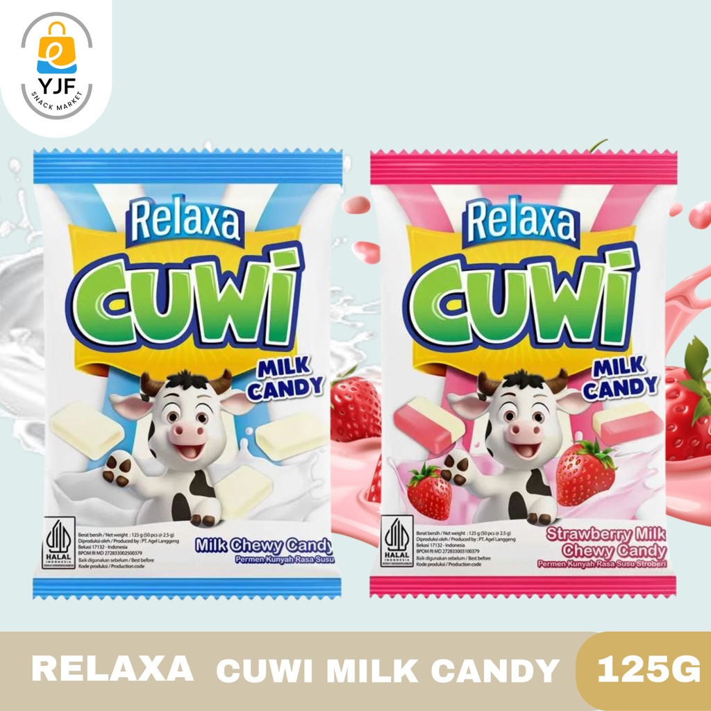 

Relaxa Cuwi Candy Milk 125g / Milk Strawberry 125g / Milk Chewy Candy / Permen Empuk Rasa Susu