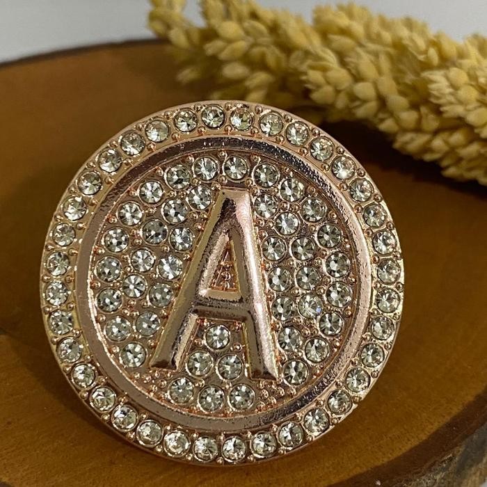 Bros Ring Hijab Motif HURUF| Ring Hijab Motif Huruf| Cincin Hijab Motif Huruf warna emas - A