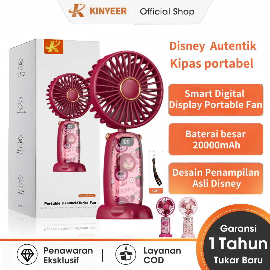 Disney Kipas Angin Mini Portable+Dudukan Ponsel Model Animal Karakter | Usb 20000 mAh Handy Mini Fan