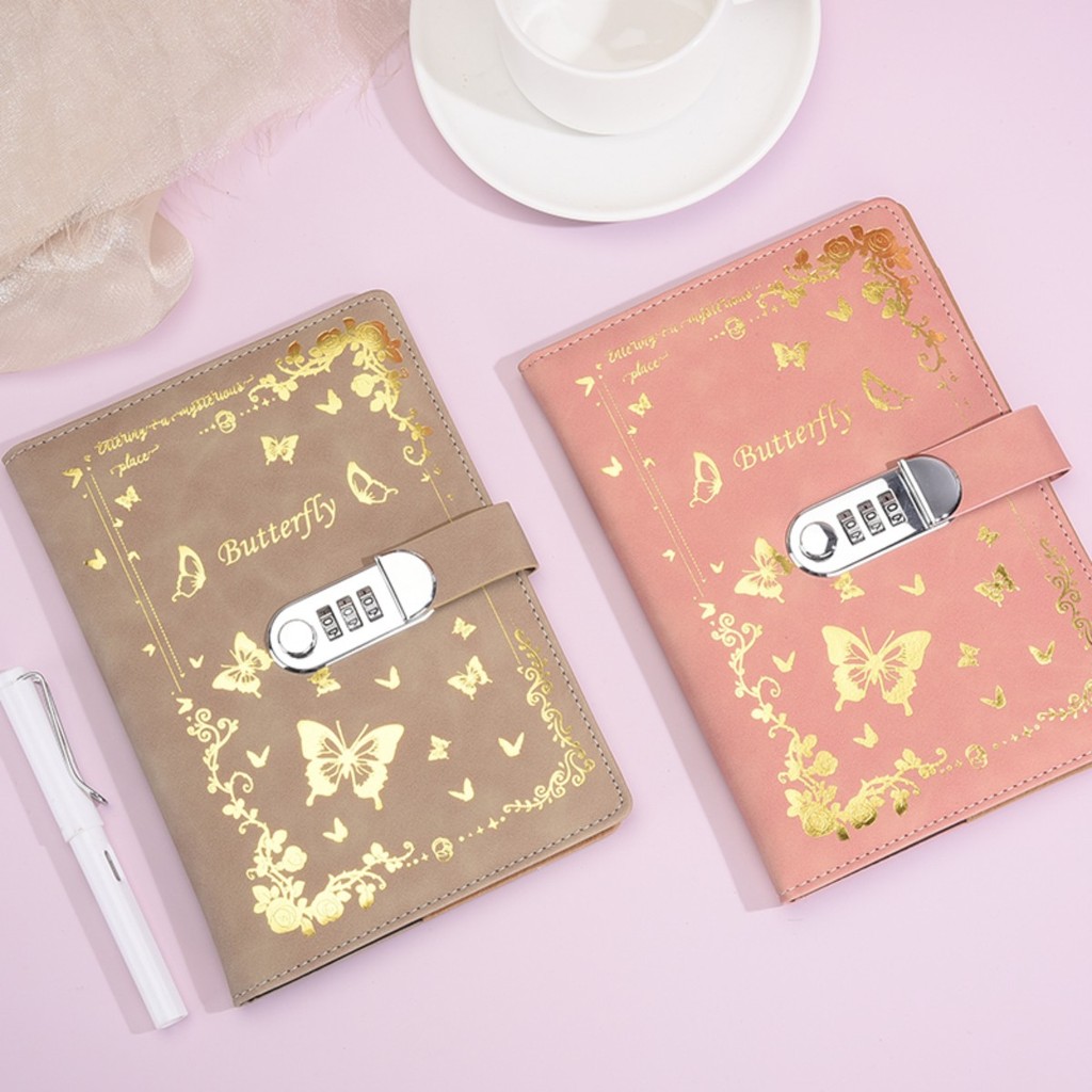 

One A5PU 100 sheets/200 pages notebook, vintage password book with lock, diary clip, thickened creative manual ledger, student n