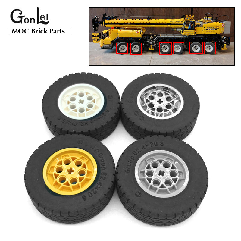4Pcs/Lot Technical EV3 Wheels 62.4x20mm Wheel Tyres Parts Building Block Toy For 42009 Crane 32019+8
