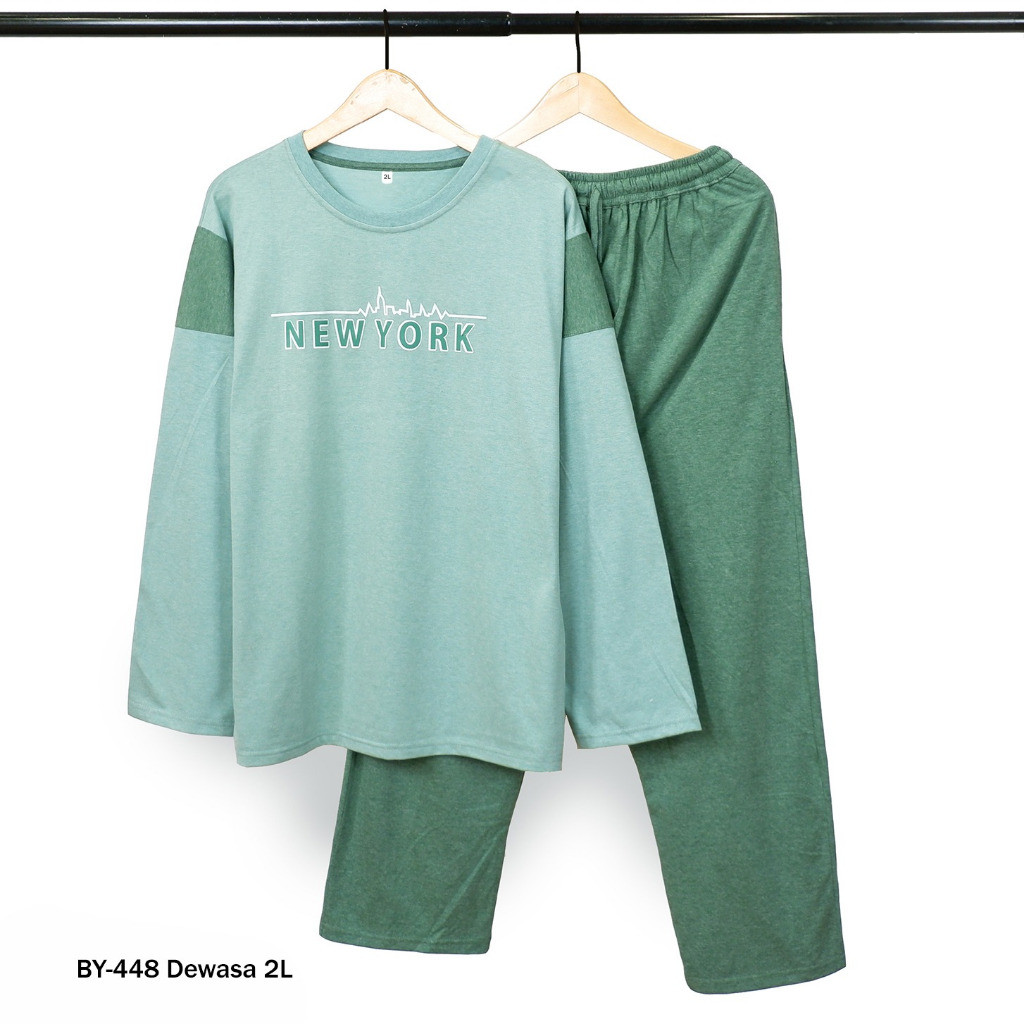 Baju tidur laki remaja/dewasa lengan panjang celana panjang bahan kaos premium enak dan adem