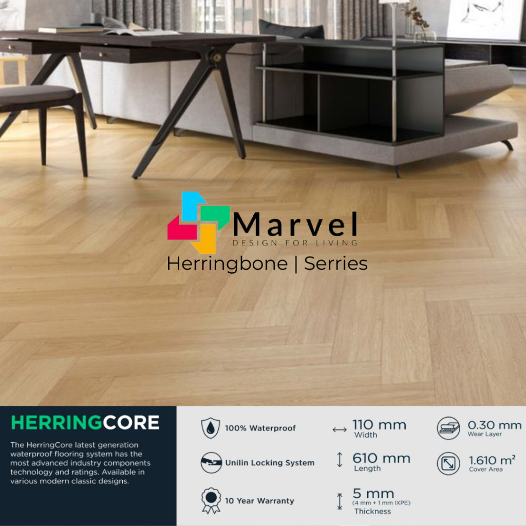 Lantai SPC Flooring Premium Murah | Herringbone / Lantai Kayu Harga Per Box