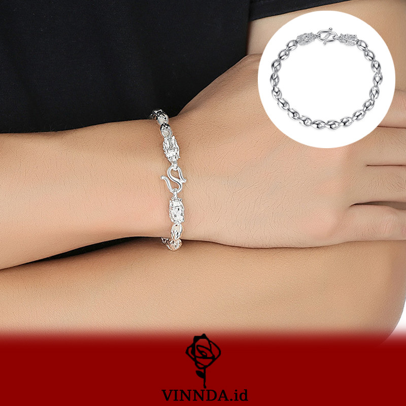 Gelang Pria Bentuk Kepala Naga Berlapis Platinum Fashion Mewah VINNDA