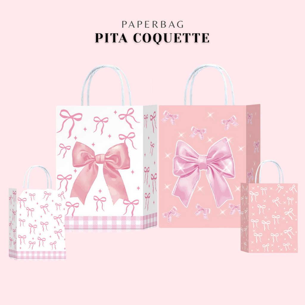 

RUMAH KRAVE - Paperbag Coquette Pita Putih Pink Tas Kantong Hadiah