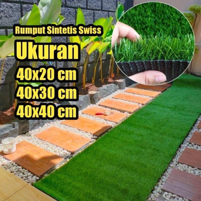 Rumput Sintetis Swiss Full Hijau Ukuran 40x20 40x30 40x40 cm Anti UV Tidak Berbau Kualitas Premium C