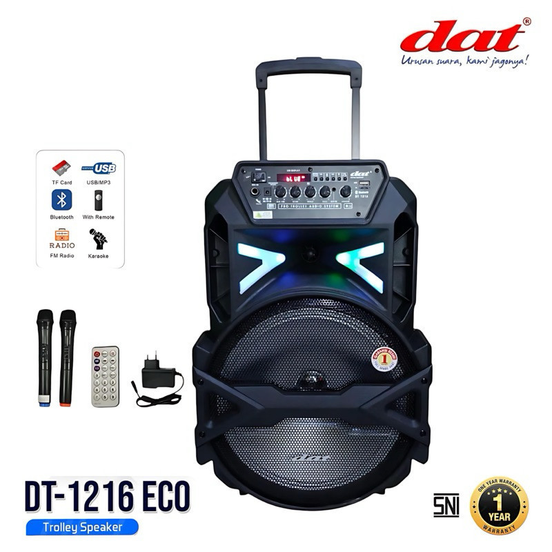 Speaker Aktif 12 Inch DT-1216 ECO DAT 2 Mic Wireless /Bluetooth Portabel 12 In Full Bass