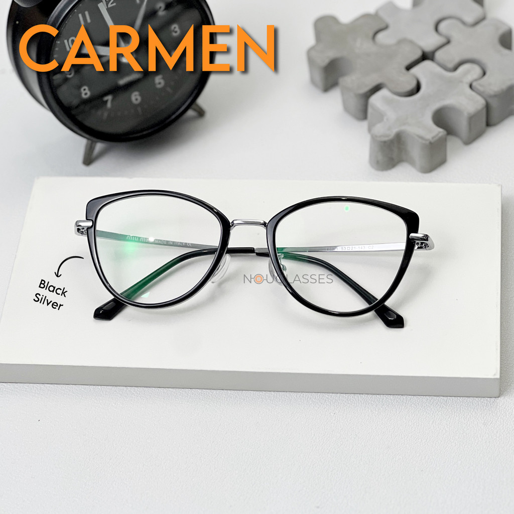 CARMEN (Black Silver) - Kacamata Perempuan Cat Eye Gadget Office Series Photocromic Antiradiasi Anti