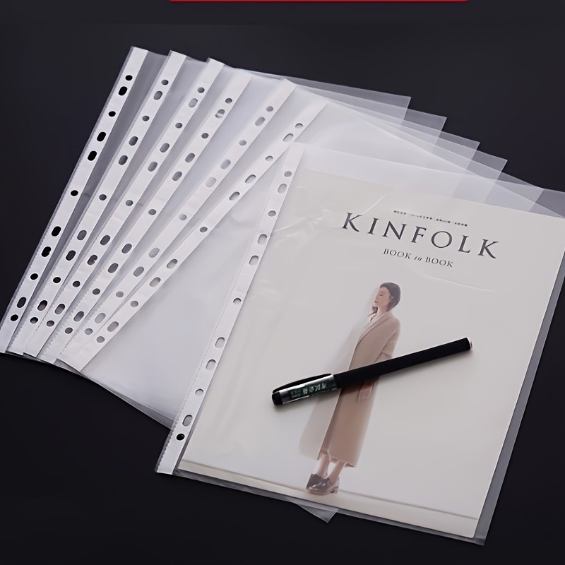 

100-500pcs 11 Holes Transparent Plastic Punched File Folders A4 Document Sleeves Protector Office Supplies