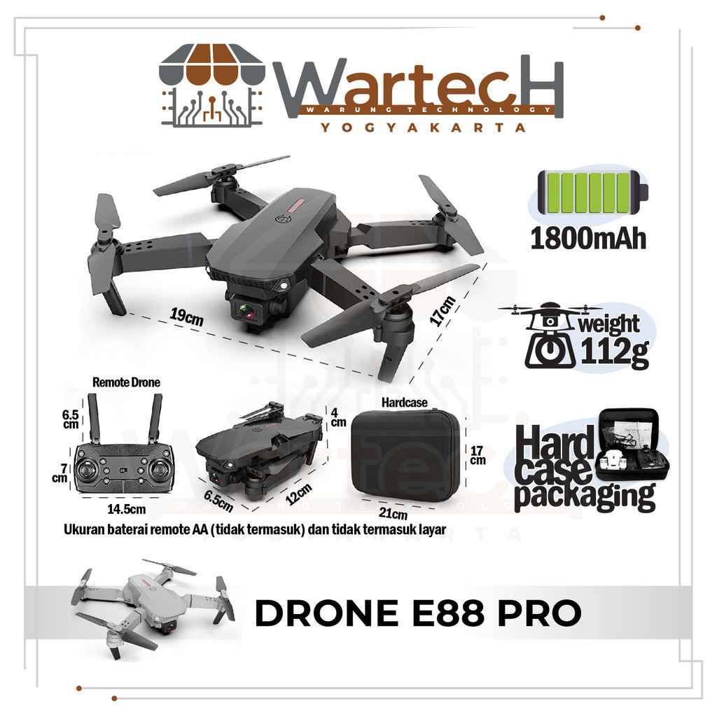 Drone E88pro 4K UltraHD CAMERA Foldable Drone Lipat Single Camera