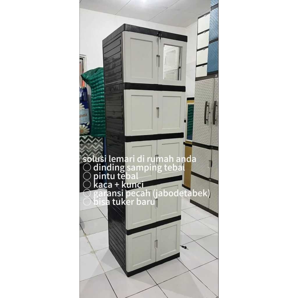 (NEW MODEL) LEMARI PLASTIK / LEMARI PAKAIAN PLASTIK KACA SUSUN 5