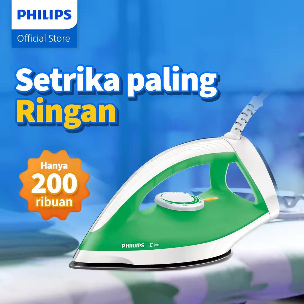 Setrika Philips Diva GC122/77 Hijau - Setrikaan promo murah, Tapak Strika Anti Lengket, Tahan Lama