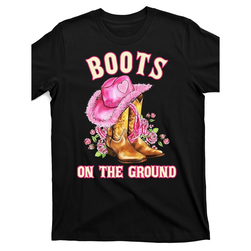 Kaos Pria Koboi Barat Topi & Boot Pink Katun Lengan Pendek Pesta