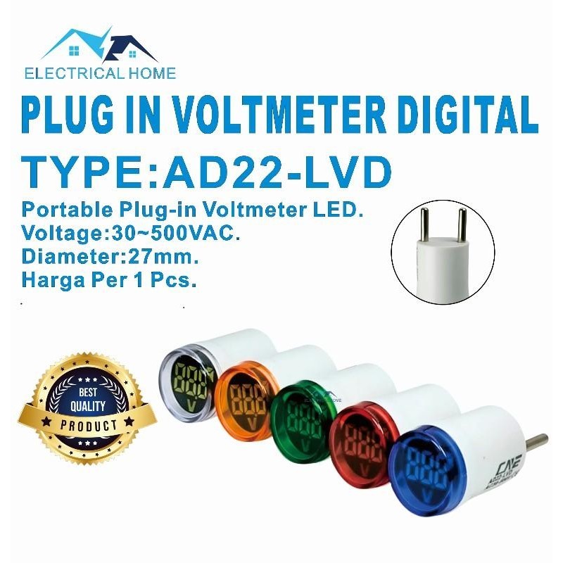 Volt Meter Digital Plug In / Colokan AD22-LVD With Indicator Lamp LED Bentuk Bulat