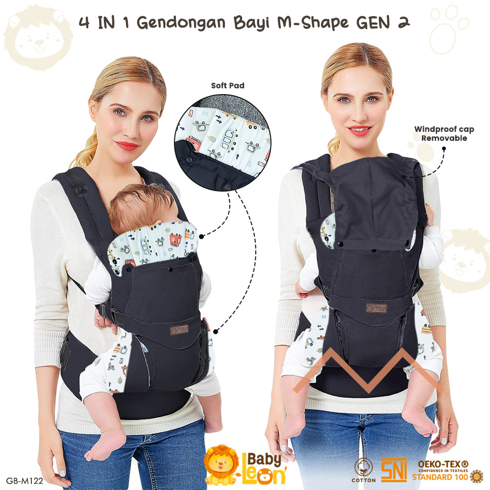 NEW BABY LEON SSC Gendongan Bayi 4 in 1 M-Shape GEN 2 Ergonomis Gendongan Multifungsi GB-M122