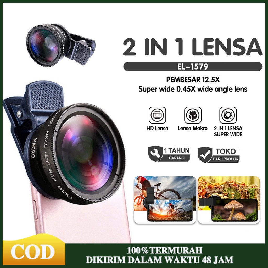 Lensa Kamera Eksternal 2In1 Lensa Super Wide Angle Lens+Macro Smartphone 12.5x Dengan Klip Untuk Hp