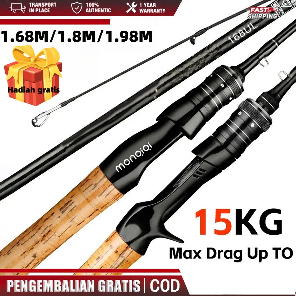 OLAHTRACK MONQIQI 【COD】Joran UL carbon 1.8M/joran 198cm lentur 2-6Lbs carbon padat/Joran ultralight 