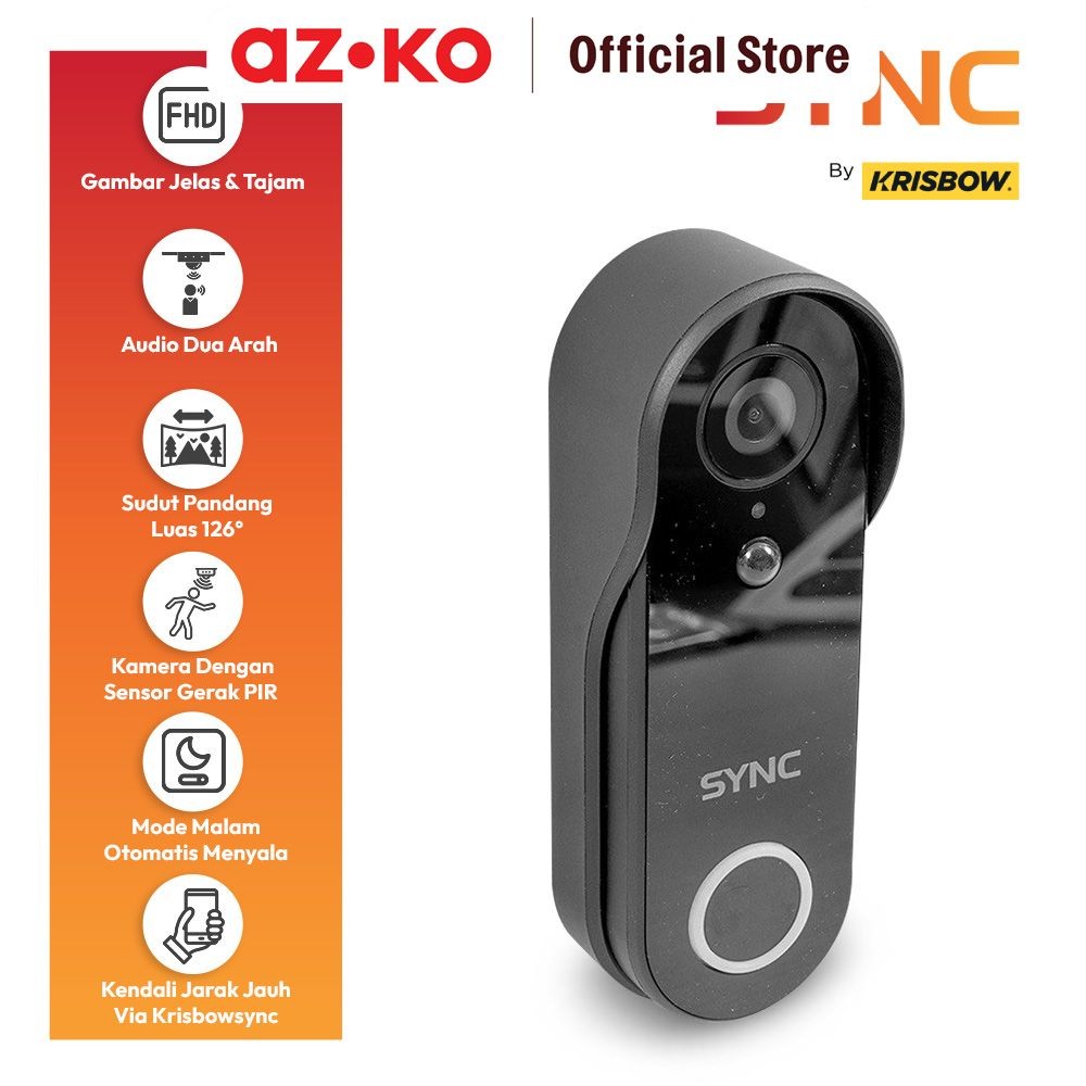 AZKO Krisbow Sync Smart Bel Pintu Dengan Kamera & Chime Ring - Hitam Door Bell Wireless Door Chime P