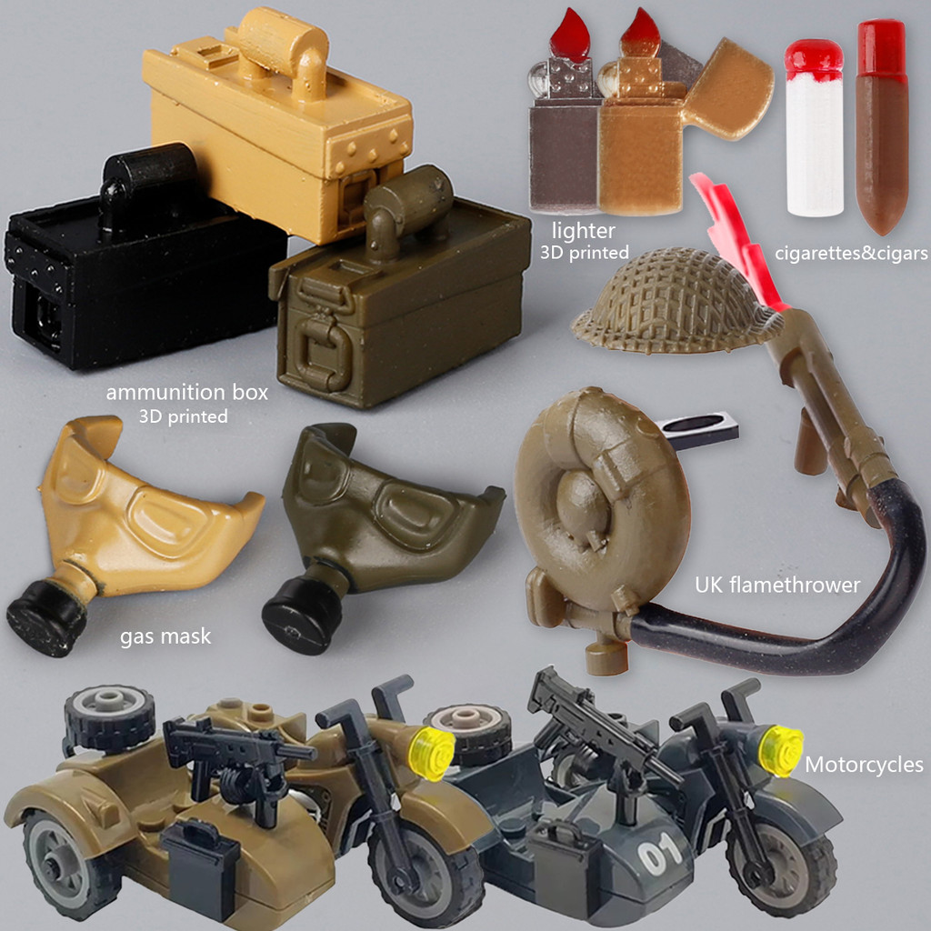 MOC WW2  Green Gas Mask German Military Solers Accessories Warfare Motorcycles Ammunition Box Equipm