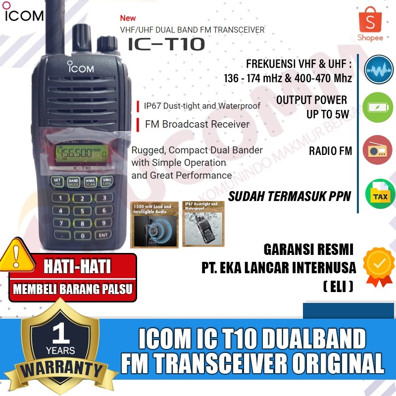ICOM IC T10 DualBand IP67 Radio Ht Icom T10 T-10 Frekuensi Dual band Radio FM Waterproof Original