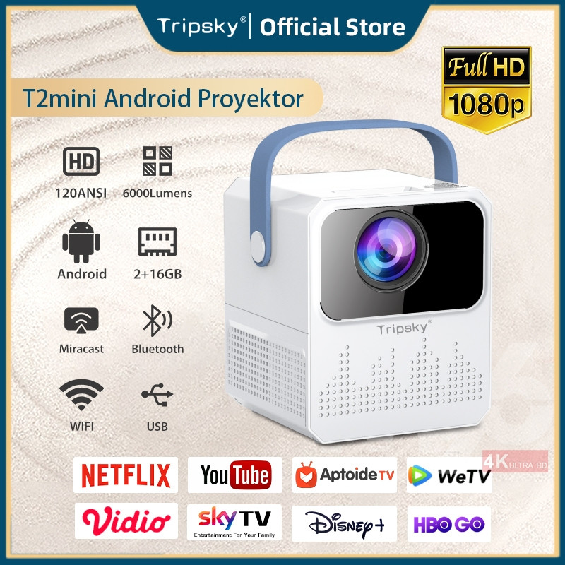 Tripsky T2mini Proyektor Android 1080P TV Proyektor mini portable Home Theater Smart Proyektor