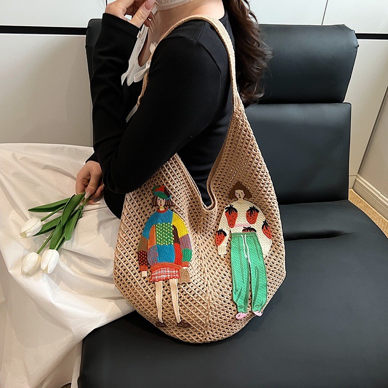 Tas Rajut Handmade Motif Bohemian Girl - Tote Bag Knitted Style Korea