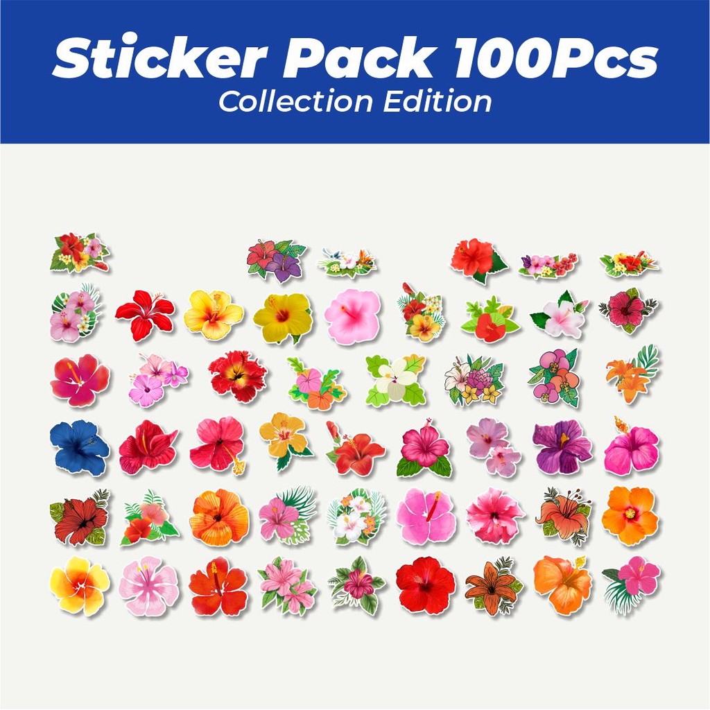 Hot Stiker HBC - Bunga Kembang Sepatu - Hibiscus Flower Lucu Anti Air Stikers Berperekat Waterproof 