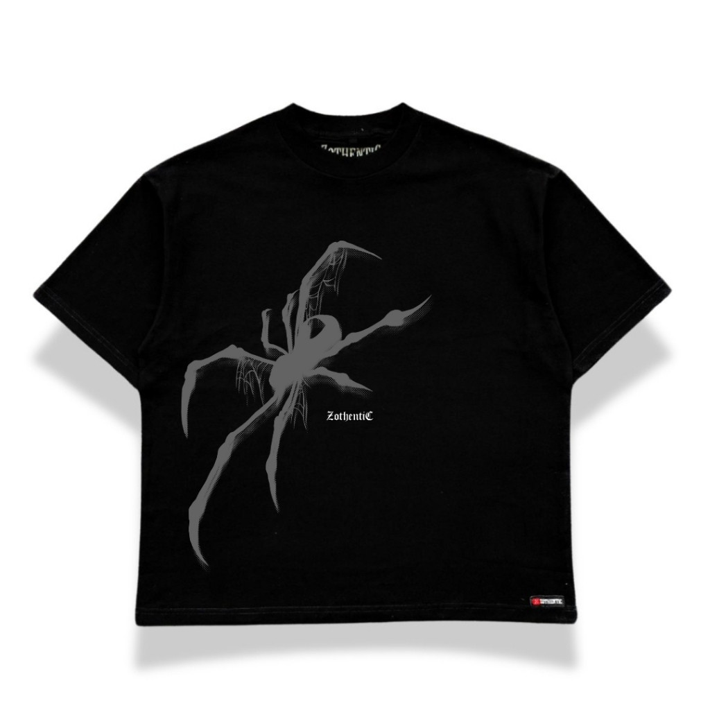 RIRUSHOP T-Shirt Boxy Kaos Boxy cut Oversize Combed 20s Black Spider - Zothentic