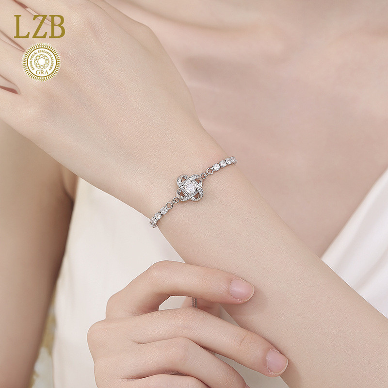 Gelang Moissanite Semanggi Keberuntungan Perak 925 Untuk Wanita Gelang Tenis Berlapis Platinum